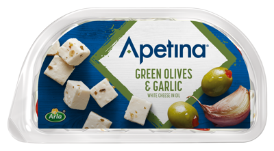 Apetina white cheese cubes in oil green Olives & Garlic 100 g